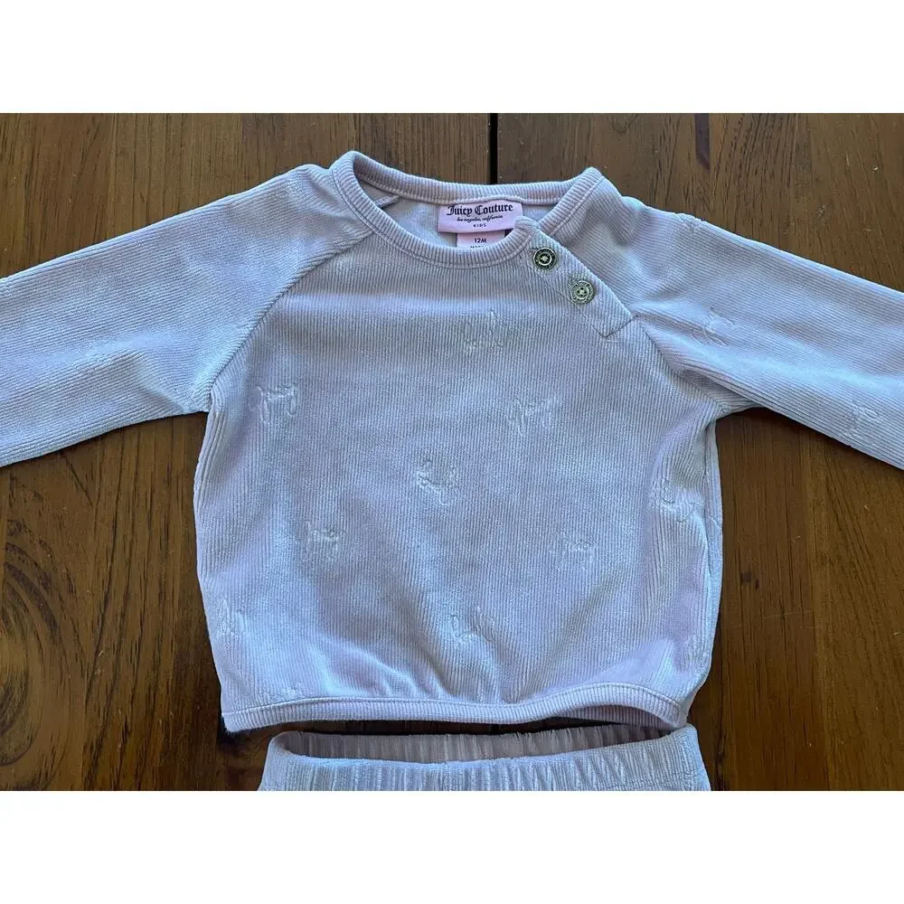 Juicy Couture Kids 12 M ​Baby Girls 2 Piece Logo Velour Jogger Set Pink Stretch - Picture 14 of 15